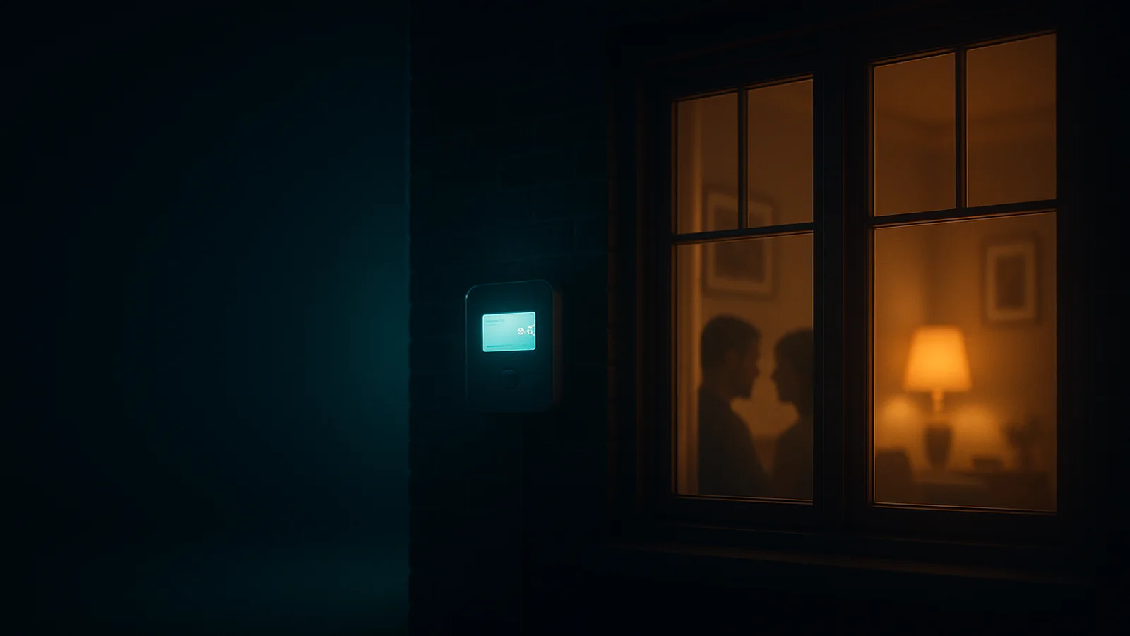 A cosy two-person UK home lit at dusk