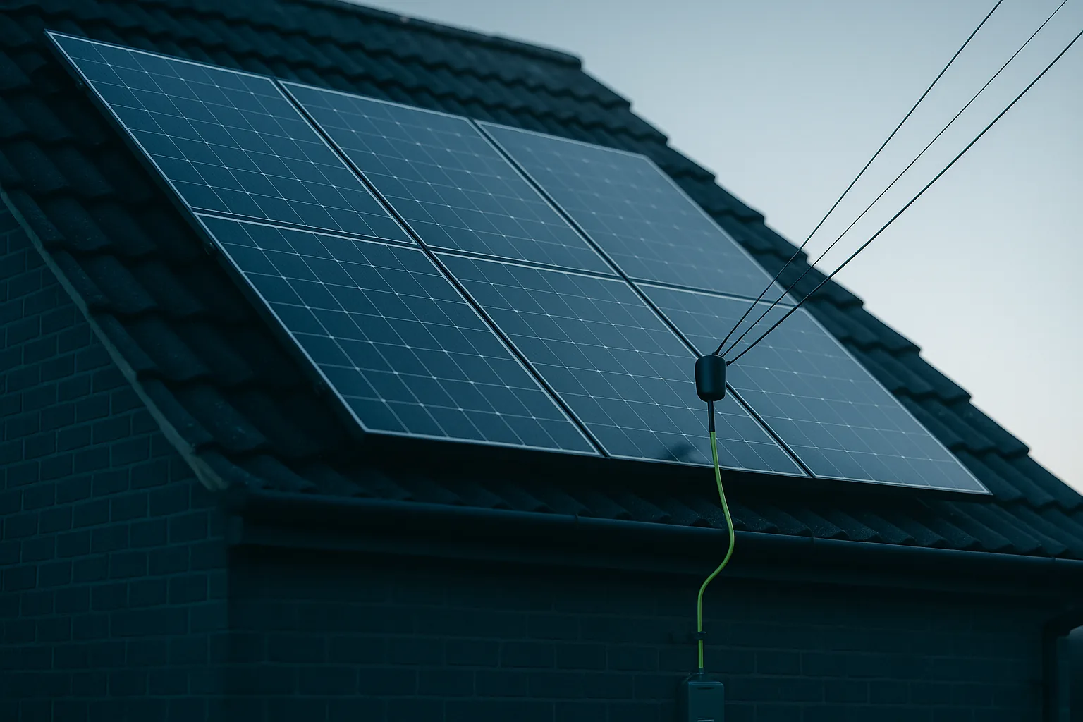 Rooftop solar panels on a UK home connected to the local electricity grid