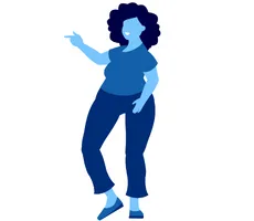 woman pointing left