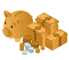 piggy bank notes and coins