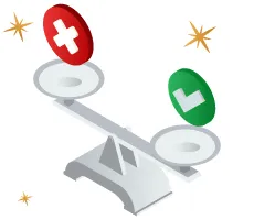 scaled balancing a cross and a check symbol
