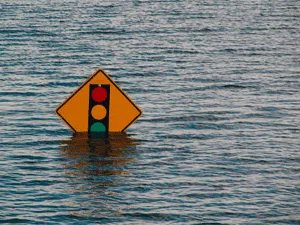 traffic sign under water