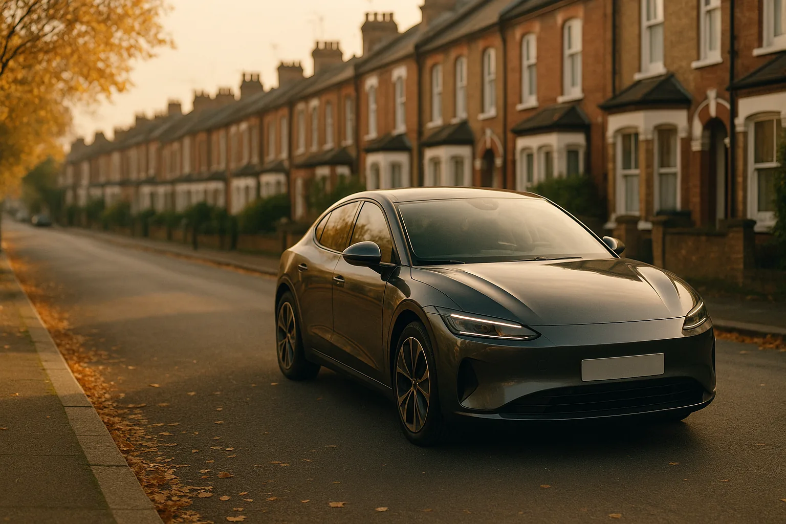 An electric car parked on a British residential street