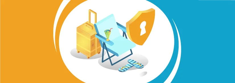 Family of four with suitcases at an airport, ready for a holiday covered by a family travel insurance policy