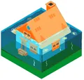 house surrounded by flood water