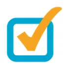 orange tick in blue box