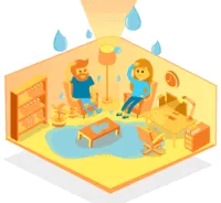 water leaking from ceiling into room