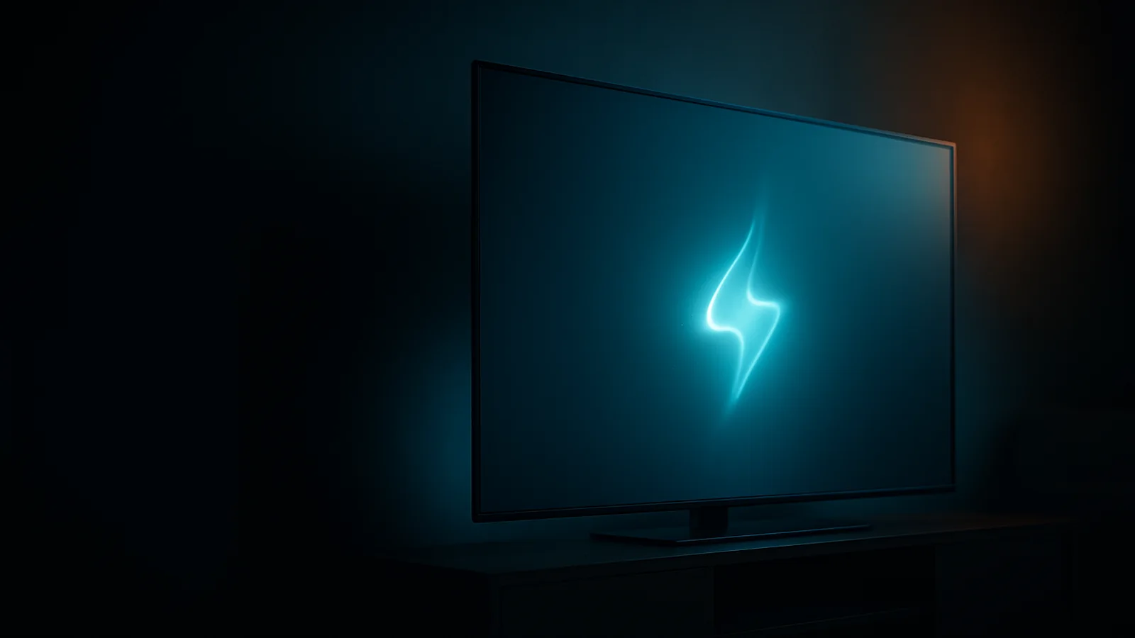A flat-screen TV glowing in a dim living room