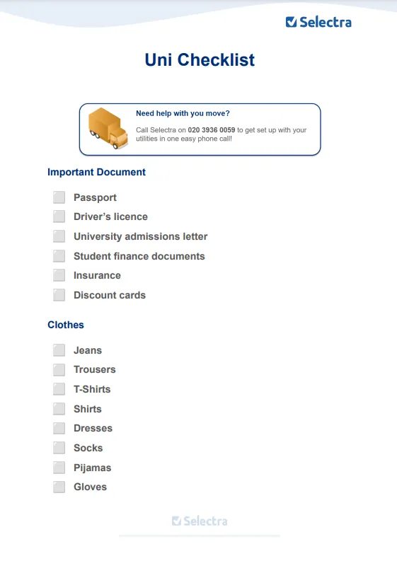 uni checklist