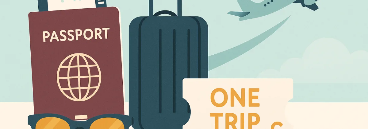 Suitcase, passport and boarding pass illustrating a single-trip UK travel insurance policy