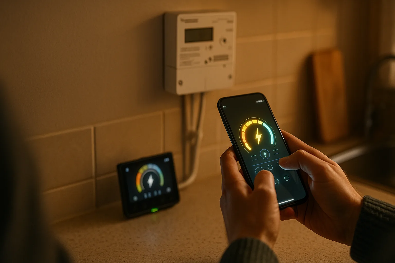 Topping up a smart prepayment meter on a phone app at home