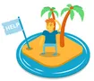 person on an island with the word help