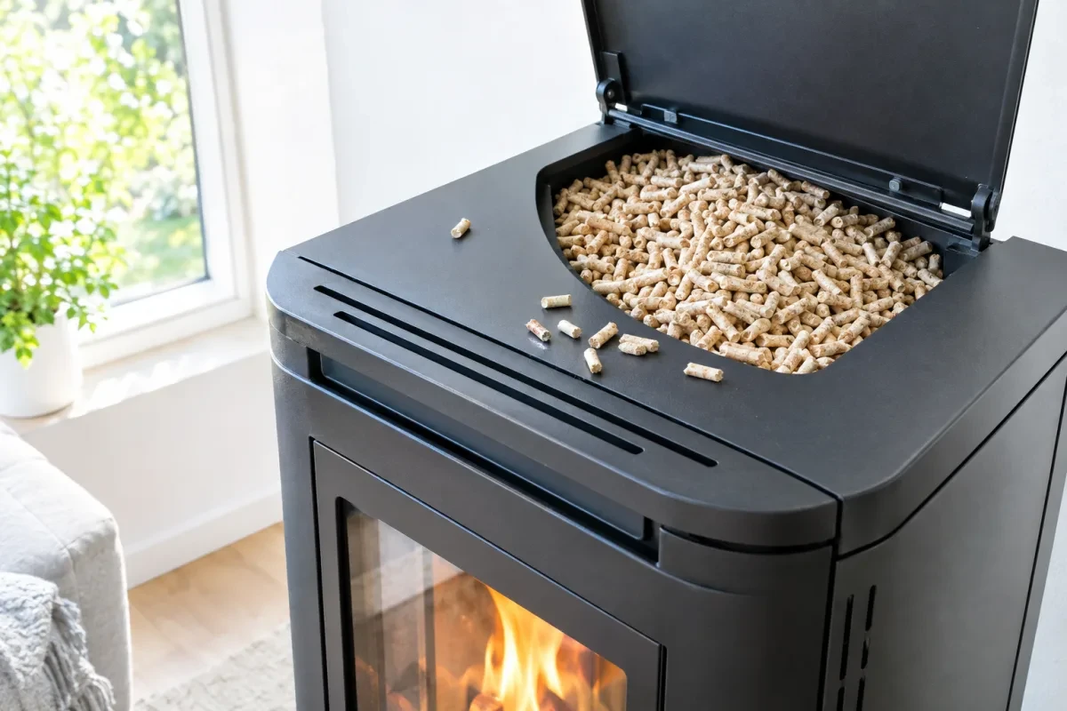 A pellet stove will not heat without electricity: £53 to £79 of power a year, and it stops at the first power cut