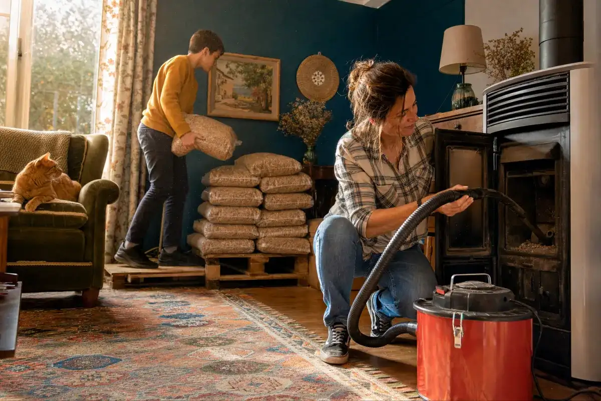 Firing up a pellet stove for the season: the order of five jobs that saves cleaning twice