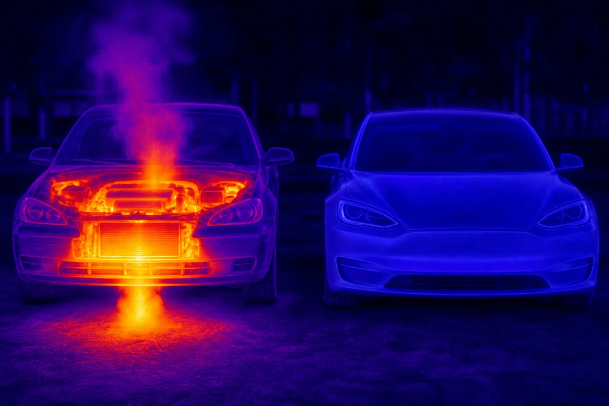 Petrol v electric under a thermal camera: efficiency made visible